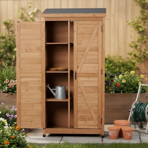 Space-Saving Outdoor Storage Cabinet for Patio and Garden Tools - color: Gold - 33.50 X 18.50 X 68.00 Inch
