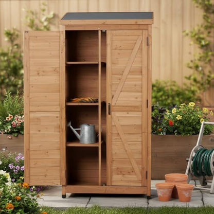 Space-Saving Outdoor Storage Cabinet for Patio and Garden Tools - color: Gold - 33.50 X 18.50 X 68.00 Inch
