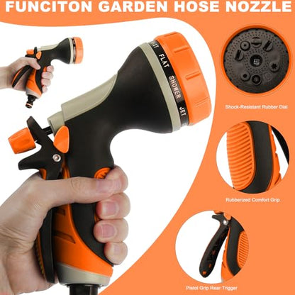 Garden Hose Nozzle with Adjustable 10 Watering Patterns Hose Spray Nozzle - color: Orange