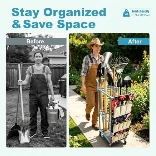 ANBOO Garden Tool Organizer Stand, Garage Tool Storage Organization - color: Navy