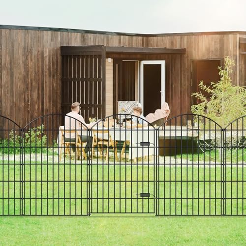 Metal Garden Fence with Gate 42 in x 23.3 ft, No-Dig Outdoor Dog Fence - size: 42"Hx23.3ft (Gate+9Panels)