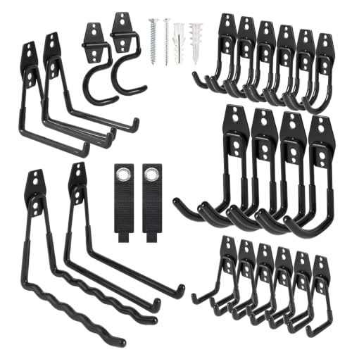 24 Pack Heavy Duty Garage Hooks Wall Mount Utility Hooks for Garage Storage - color: Black-HD-24PC