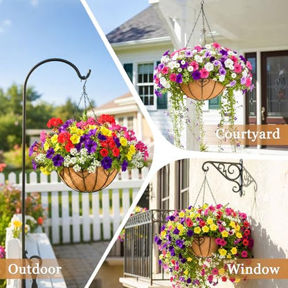 4 Pack 14 Inch Hanging Baskets for Plants Outdoor Metal Hanging Planter Basket with Coco Coir Liner Hanging Flower Baskets Hangings Flower Pots Holder for Garden, Patio(AX) - size: 14 Inch, style: Modern