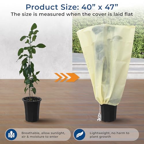 Plant Covers Freeze Protection, 2 Packs 40''W x 47''H Shrub Jackets with Zipper and Drawstring, Frost Cloth for Winter, Outdoor Plant Blankets for Cold Weather - size: 40''W x 47''H(2 Packs)