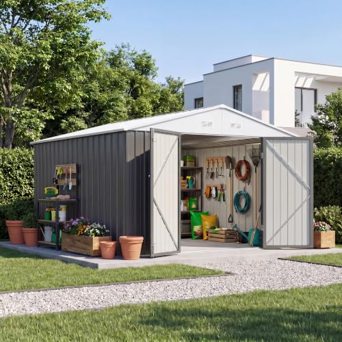 Patiowell 10x14 FT Outdoor Storage Shed, Grey - color: Gray, size: 10x14 FT
