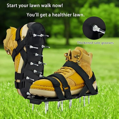 Lawn Aerator Shoes, Aerator Lawn Tool One Size Fits All for Yard Patio Lawn and Garden, Newly Upgraded X-Shaped 8-Strand Straps, Steel Spikes for Soil Aeration