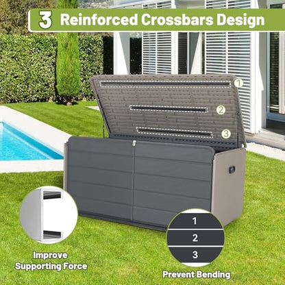 Outdoor Storage Shed, 160 Gallon Resin Deck Box for Patio Tools & Pool - color: Gray-C