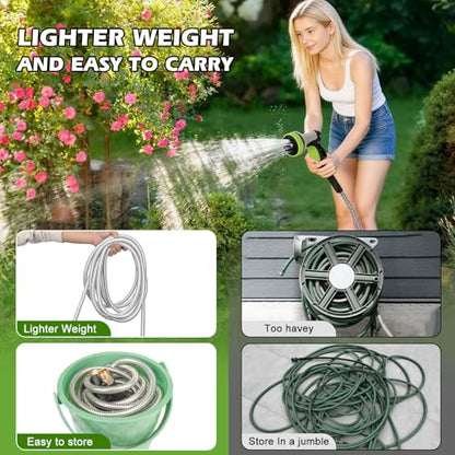 Metal Garden Hose 75 ft Stainless Steel Heavy Duty Water Hose with 10 Function Nozzles Flexible Lightweight Kink-Free Leakproof Sturdy Hoses Pipe 3/4" Brass Fitting for Outdoor Yard Lawn RV - size: 75FT