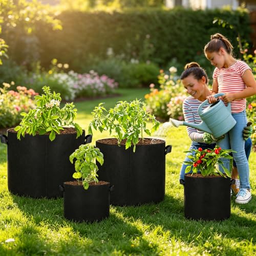 JERIA 12-Pack 10 Gallon Grow Bags, 300G Thickened Nonwoven Garden Pots,Heavy Duty Fabric Pots with Reinforced Handles - size: 10 Gallons