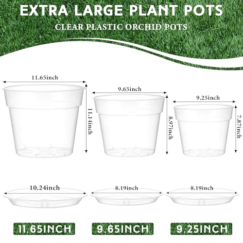 Baderke 3 Pack Clear Nursery Pot,9.25 Inches,9.65 Inches,11.65 Inch - size: 9.25 Inches, 9.65 Inches, 11.65 Inches