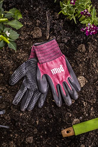 Mud Grip Women's Nylon Seamless Knit Shell Water Resistant Dotted Nitrile Palm Gardening Gloves - color: Pink, size: Medium/Large (Pack of 1)