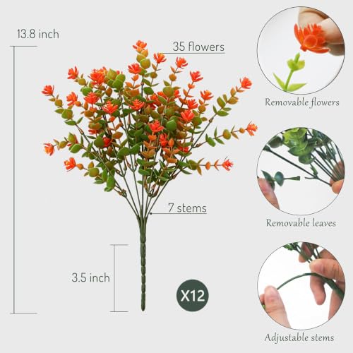 Fall Artificial Flowers for Outdoors, Faux Mums for Planters, Orange - color: Green- Orange