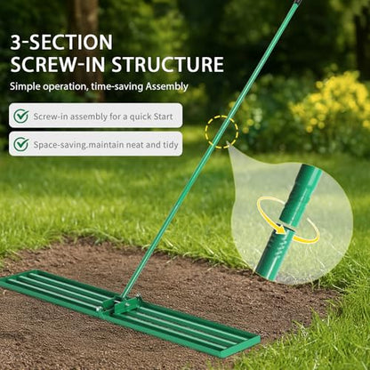 VINGLI Iron Lawn Leveling Rake 36in for Soil Sand Composs, Extended Handle, 180°Rotation Head, with All Handwares, for Yard Garden Golf Field, Green (36in) - color: 36in