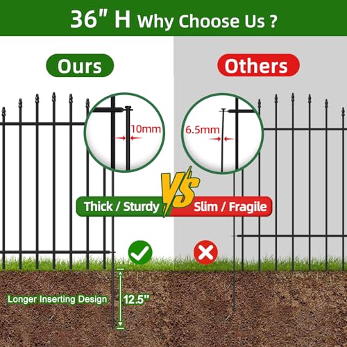 36” x 12’ No-Dig Metal Garden Fence with Stakes, Panels Fencing for Dogs - size: Roman Col 36″H x 12ft (6Panels)