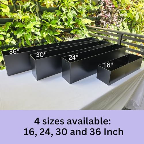 LaLaGreen Railing Planter Box (16 Inch, 2 Pack) Black Metal Rectangular Hanging Flower Boxes with Brackets, Planters for Outdoor Deck Railings Fence Over Rail Balcony Patio Porch Modern Garden Decor - size: 16" x 2 Pack