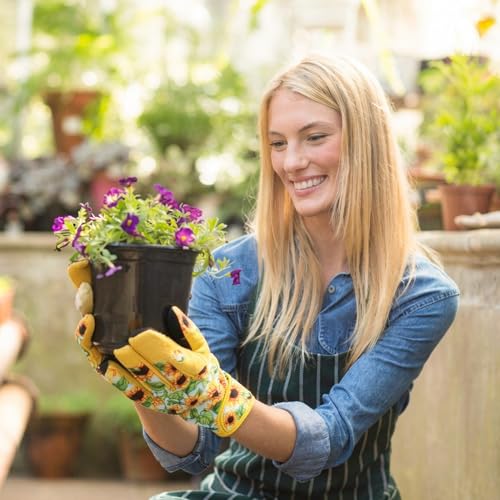 Sunflower Gardening Gloves Thorn Proof for Women Touchscreen Fingertips - style: Short