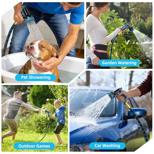 Garden Hose, Non-Expandable Water Hose 75 ft, Flexible, Kink & Leak Proof Water Pipe with 10-Function Spray Nozzle, Lightweight Outdoor Hose for Yard, Lawn, Car Wash, RV and Home Use - size: 75FT