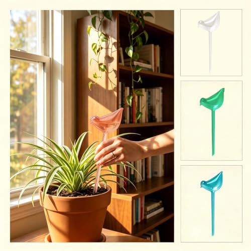 4Pcs Tulip Self Watering Globes Bulbs, 4Pcs Self Watering Globes Bird Shape, Self Water Globe for Indoor Outdoor Plants, Plastic Plant Self Waterer Insert, Plant Care, Water Conservation Device