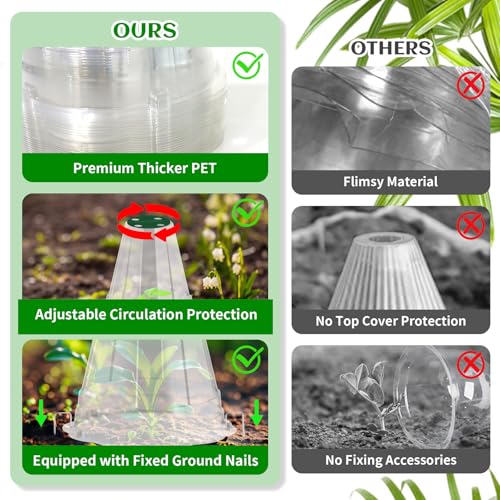 Garden Cloches for Plants, 20 Pack Garden Cloche with Rotary Vent, Reusable Bell Plant Covers with 40Pcs Ground Stakes, Plant Cloche Protectors from Animals Snails Birds Chickens, 7.9" H X 6.7" D