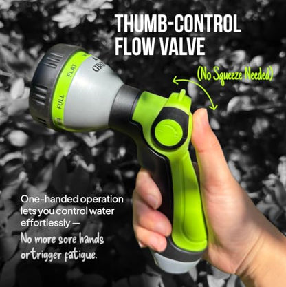 Garden Hose Nozzle – 8-Pattern Hose Sprayer with Thumb Control – Watering Tool for Garden, Car Wash, Lawn Care & Pet Shower - color: 1b.Green