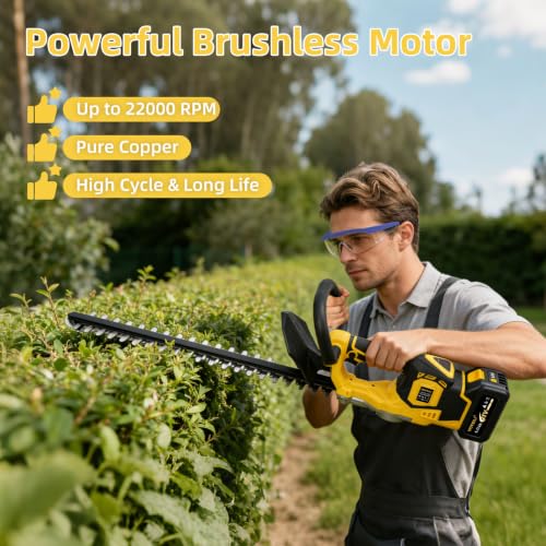 22" Cordless Hedge Trimmer, 22000 RPM Brushless Electric Trimming