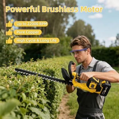 22" Cordless Hedge Trimmer, 22000 RPM Brushless Electric Trimming