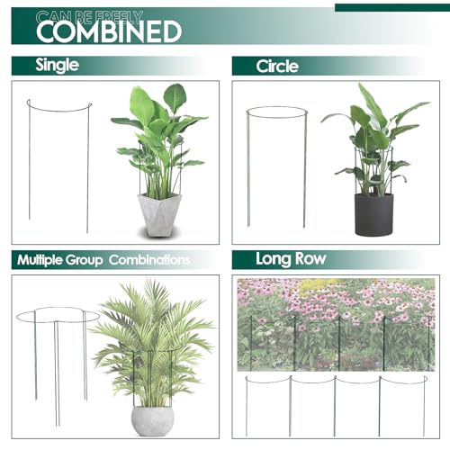 12 Pack 30 inch Plant Support Stakes, Heavy-Duty Half Round Peony Support, Garden Plant Stakes Cage for Outdoor Plants, Peony, Tomato, Hydrangea, (15ln Support +15ln Stainless Extension Tubes) - size: 30INCH-12PACK