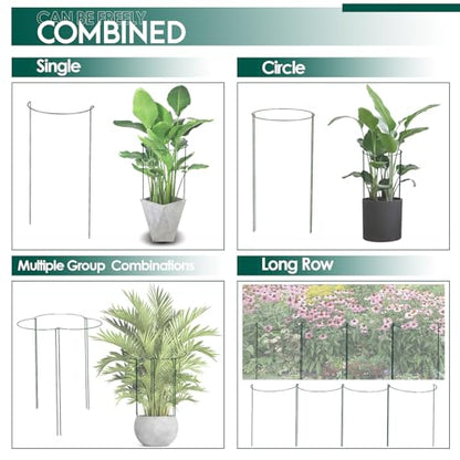12 Pack 30 inch Plant Support Stakes, Heavy-Duty Half Round Peony Support, Garden Plant Stakes Cage for Outdoor Plants, Peony, Tomato, Hydrangea, (15ln Support +15ln Stainless Extension Tubes) - size: 30INCH-12PACK