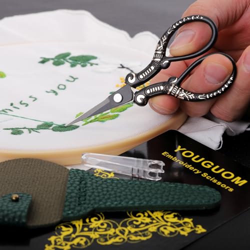 YOUGUOM Small Crochet Scissors, Mini Sewing Shears with Cover - color: Black