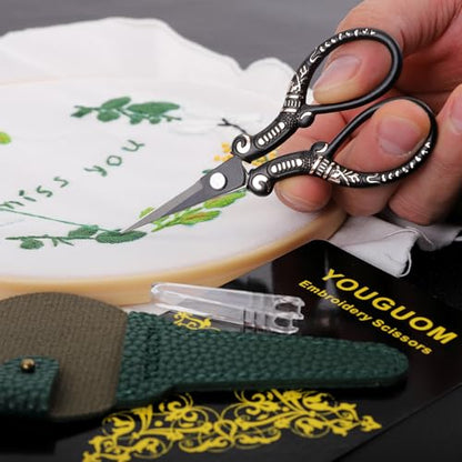 YOUGUOM Small Crochet Scissors, Mini Sewing Shears with Cover - color: Black