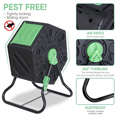 SUPER DEAL 18.5 Gallon Outdoor Compost Bin, Garden Tumbling Composter, Steel Frame BPA Free Material for Fast Creation of Fertile Soil, Easy to Assemble, Black - size: 18.5 Gallon