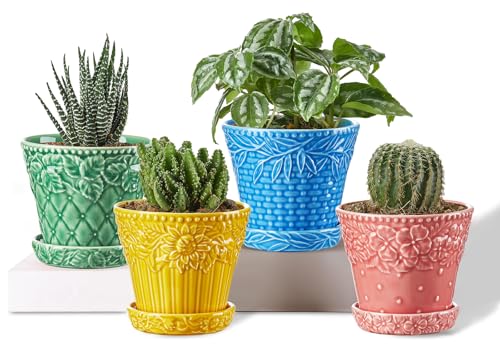 Metahom 3.8 Inch Succulent Pots, Colorful Ceramic Pots for Plants, Set of 4 - color: Assorted Colors, size: 3.8 Inch