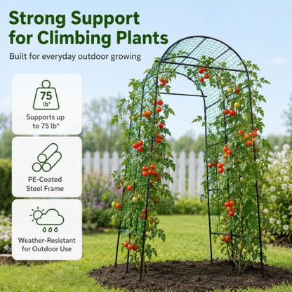 FOLLOOK Garden Arch Trellis for Climbing Plants Outdoor, 7.8 ft, Black - size: 43.3" x 70.8" x 82.6"