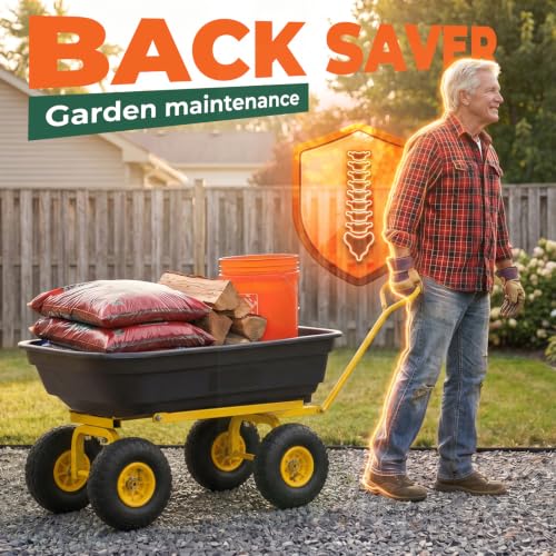 Sekey Heavy-Duty Garden Dump Cart, 600 lb Capacity, Black/Yellow - color: Black, size: 600lbs