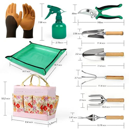 Garden Tool Set, 10 PCS Gardening Tools/Kit for Women,Gardener Gift - color: Pink