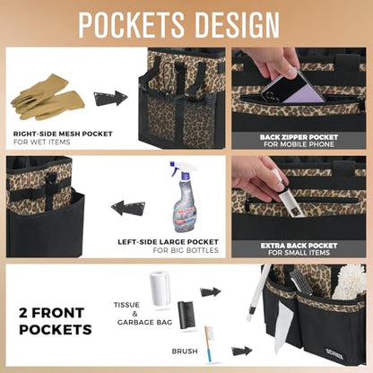 SCAVATA Compact Wearable Cleaning Caddy with Handle & Shoulder Straps - color: Leopard