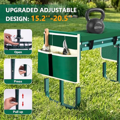 AUROPEAK Garden Kneeler and Seat, 7-Level Adjustable Stool with Handles