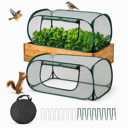 2Pack Pop-Up Mesh Plant Enclosure, Plant Cover for Vegetables Fruits - color: Dark Green