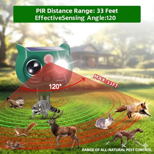 2 Pack Solar Animal Repellent Outdoor, Ultrasonic Deer Repellent Outdoor