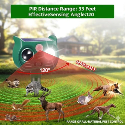 2 Pack Solar Animal Repellent Outdoor, Ultrasonic Deer Repellent Outdoor