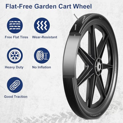 MaxAuto 20x2.0 Rim Flat Free Cart Tire and Wheels Assembly for the Garden Yard Cart, Wheelbarrow, Garden Trailers, 20x2" Non-inflated Tires with 3/4" Bearing, 2 Pack
