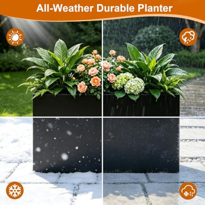 28"x12"x28" Galvanized Steel Planter Box, Large Metal Planter Box - color: Black, size: 28"L x 12"W x 28"H