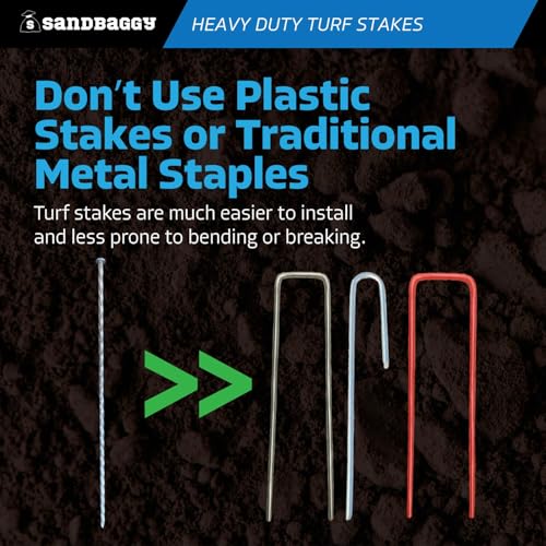Sandbaggy 18" Heavy Duty Galvanized Artificial Turf Stakes - Spiral Landscape Nails - Ground Spikes/Pins, Synthetic Grass, Lawn, Edging, Weed Barrier Fabric (18 inch - Ultra Heavy Duty, 300, Count) - style: 18 inch - Ultra Heavy Duty