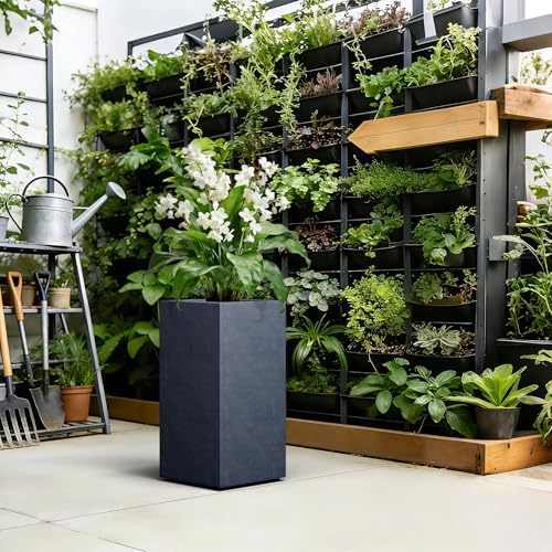 Kante Charcoal Concrete Planter 27.6" Tall All-Weather Square Large Pot - color: Dark Gray, size: 27.6" H
