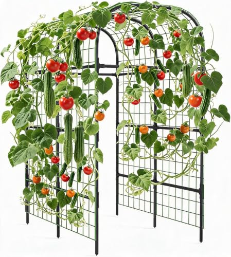 Garden Arch Trellis for Raised Beds, 7.3 FT Metal Cucumber Trellis with Plastic Connectors, u-Shape Plant Support for Climbing Vegetables & Flowers, Weather-Resistant Black - size: 7.5x6x4.1 Ft