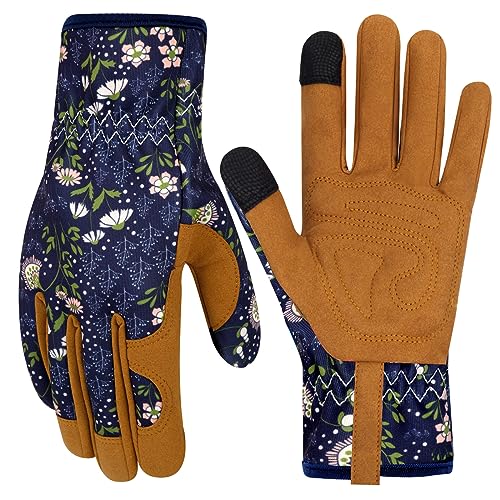 Leather Gardening Gloves for Women Thorn Proof Garden Gloves Touch Screen Working Gloves Gifts - color: Colorq, size: Medium