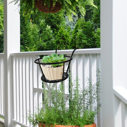 Hemoton 3 Pack Hanging Flower Pot Rack Iron Art Railing Pot Holders Outdoor Balcony Planters for Porch Deck Fence Ledge Garden