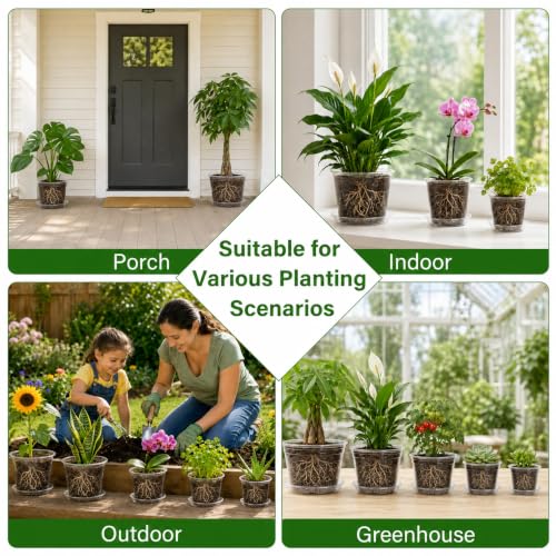 MIXC 12/10/8/6/5 Inch 20 Pack Clear Nursery Pots with Drainage & Sacuer - size: 12/10/8/6/5 IN*20 Pack