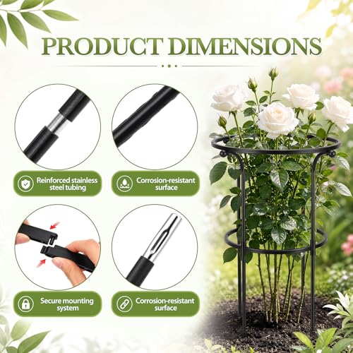 2 Pack Large Peony Cages and Supports, 26" H x 20" D Grow Through Plant Support Rings, Plastic Rings with Stainless Steel Stakes for Peonies, Roses Tomato Hydrangea Strawberry
