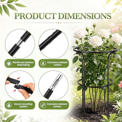 2 Pack Large Peony Cages and Supports, 26" H x 20" D Grow Through Plant Support Rings, Plastic Rings with Stainless Steel Stakes for Peonies, Roses Tomato Hydrangea Strawberry